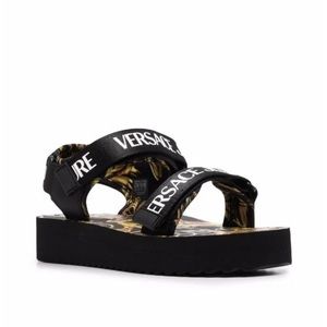 Versace Jeans Couture Black & Gold Garland Logo Sandals